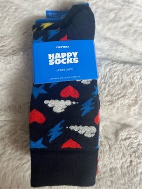 Happy Socks 3 Pack Men’s Crew Socks Size 8–12 Multi color Cotton Blend NWT Gift